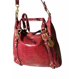 Coach Alexandra Red Croc-Embossed Patent Leather Shoulder Bag EUC